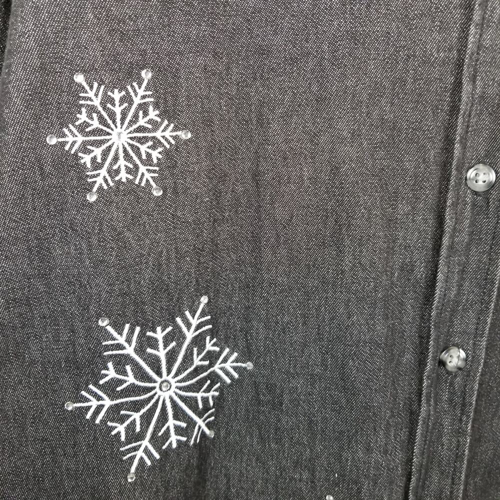 Quacker Factory Black Chambray Snowflake Button U… - image 6